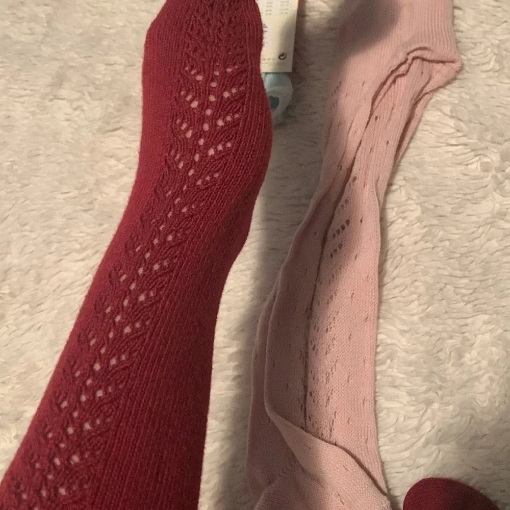 Condor tights open work crocheted pink lavender and aqua size 1 rust red size 2